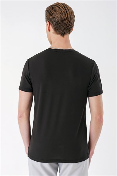 Slim Fit Bisiklet Yaka Düz Pamuklu Acı Kahve Tişört Ts 823