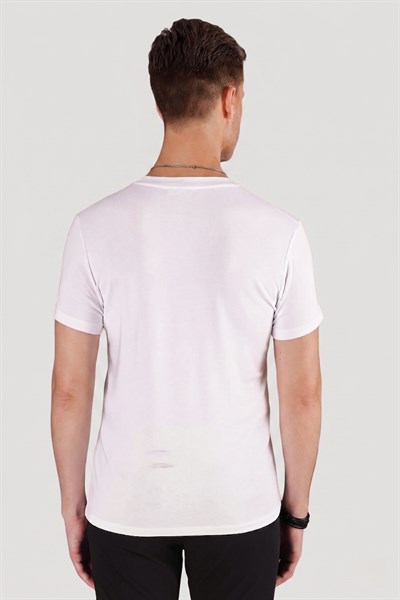 Slim Fit Bisiklet Yaka Düz Pamuklu Beyaz Tişört Ts 823