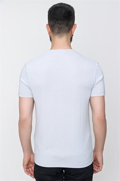 Slim Fit Bisiklet Yaka Düz Pamuklu Gri Tişört Ts 823