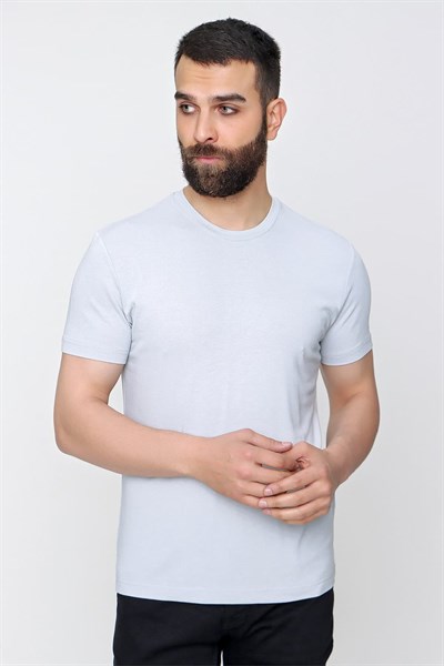 Slim Fit Bisiklet Yaka Düz Pamuklu Gri Tişört Ts 823