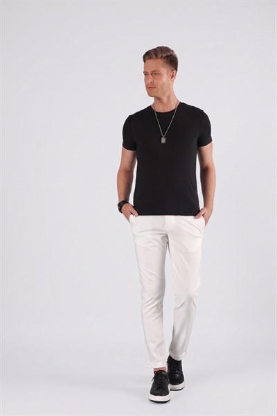 Slim Fit Bisiklet Yaka Düz Pamuklu Siyah Tişört Ts 823