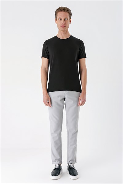 Slim Fit Bisiklet Yaka Esnek Pamuklu Düz Acı Kahve Tişört TS 823