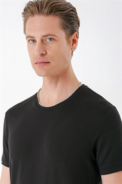 Slim Fit Bisiklet Yaka Esnek Pamuklu Düz Acı Kahve Tişört TS 823