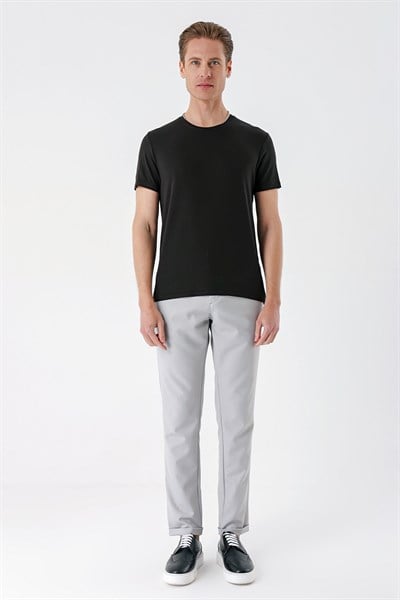 Slim Fit Bisiklet Yaka Esnek Pamuklu Düz Acı Kahve Tişört TS 823