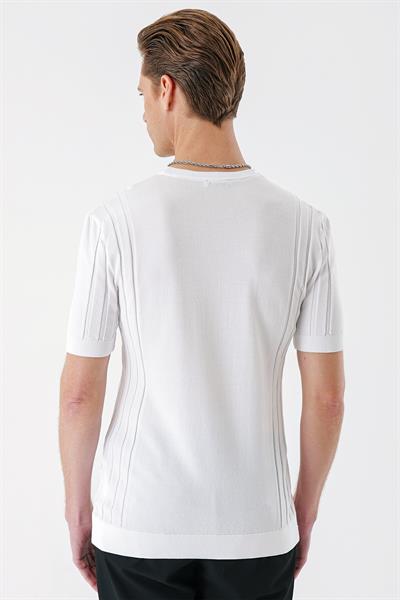 Slim Fit Bisiklet Yaka Kısa Kol Beyaz Triko Tr 869