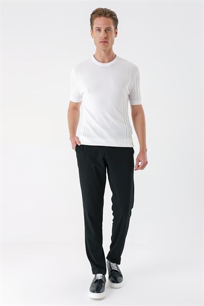 Slim Fit Bisiklet Yaka Kısa Kol Beyaz Triko Tr 869