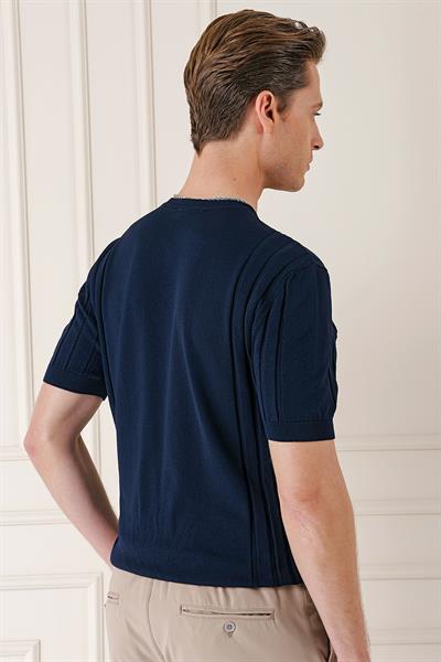 Slim Fit Bisiklet Yaka Kısa Kol Lacivert Triko Tr 869