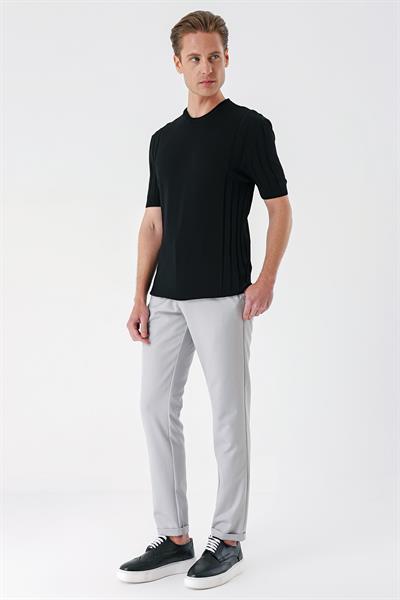 Slim Fit Bisiklet Yaka Kısa Kol Siyah Triko Tr 869