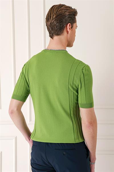 Slim Fit Bisiklet Yaka Kısa Kol Yeşil Triko Tr 869