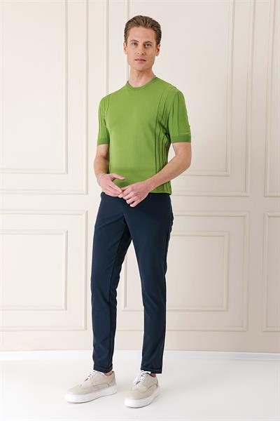 Slim Fit Bisiklet Yaka Kısa Kol Yeşil Triko Tr 869