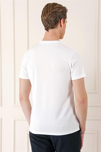 Slim Fit Bisiklet Yaka Pamuklu Beyaz Tişört Ts 880