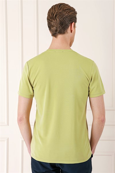 Slim Fit Bisiklet Yaka Pamuklu Kivi Tişört Ts 880