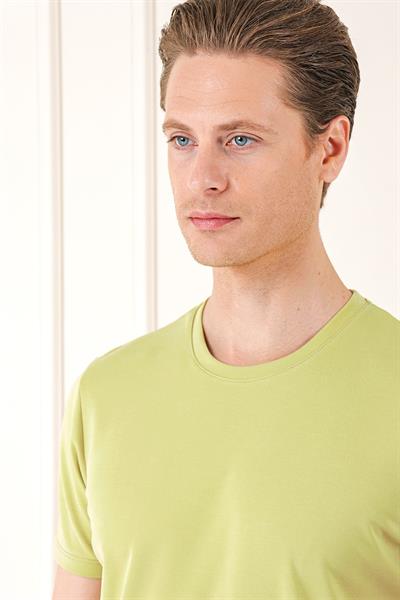 Slim Fit Bisiklet Yaka Pamuklu Kivi Tişört Ts 880