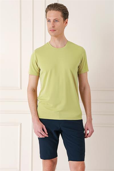Slim Fit Bisiklet Yaka Pamuklu Kivi Tişört Ts 880