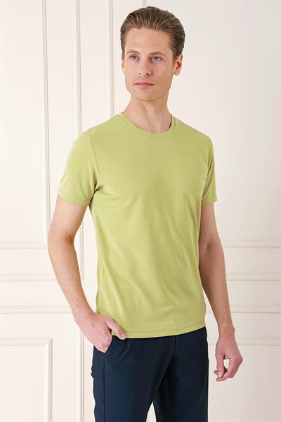 Slim Fit Bisiklet Yaka Pamuklu Kivi Tişört Ts 880