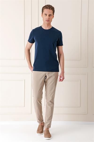 Slim Fit Bisiklet Yaka Pamuklu Lacivert Tişört Ts 880