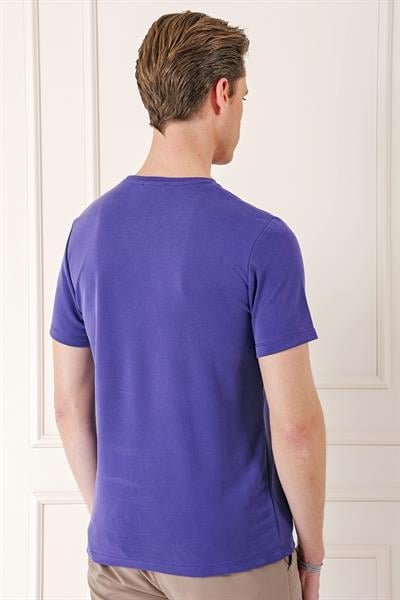 Slim Fit Bisiklet Yaka Pamuklu Mor Tişört Ts 880