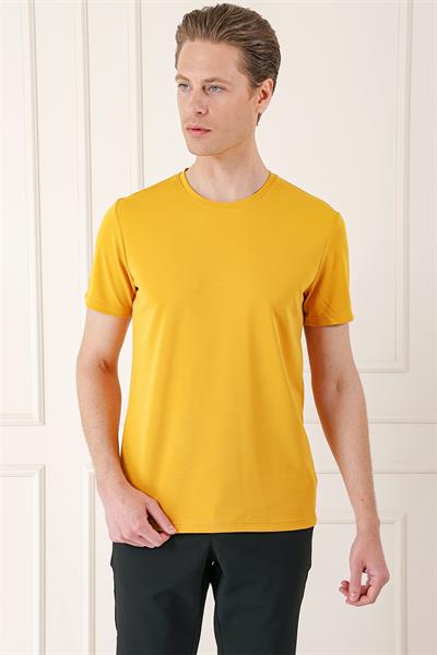 Slim Fit Bisiklet Yaka Pamuklu Safran Tişört Ts 880