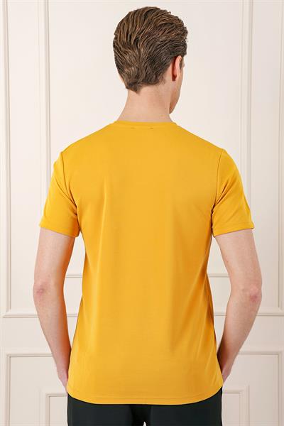 Slim Fit Bisiklet Yaka Pamuklu Safran Tişört Ts 880