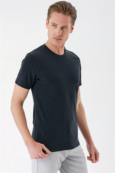 Slim Fit Bisiklet Yaka Pamuklu Siyah Tişört Ts 880