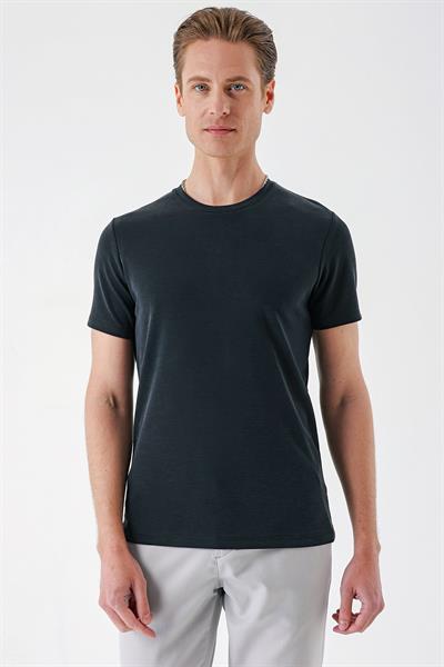 Slim Fit Bisiklet Yaka Pamuklu Siyah Tişört Ts 880
