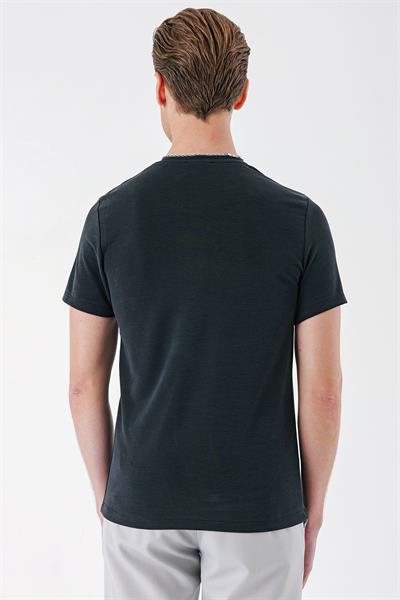 Slim Fit Bisiklet Yaka Pamuklu Siyah Tişört Ts 880