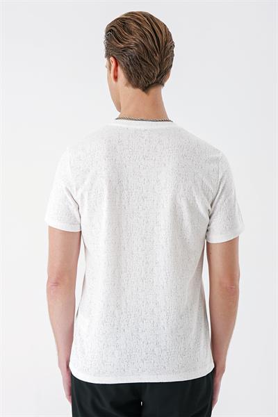 Slim Fit Bisiklet Yaka Sıva Dokuma Pamuklu Ekru Tişört Ts 882