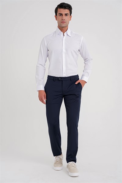 Slim Fit Çift Düğmeli Yüksek Yaka Pamuklu Beyaz Gömlek GK 742