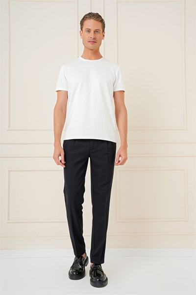 Slim Fit Çift Pileli Yan Cep Esnek Pamuk Siyah Pantolon P 1164