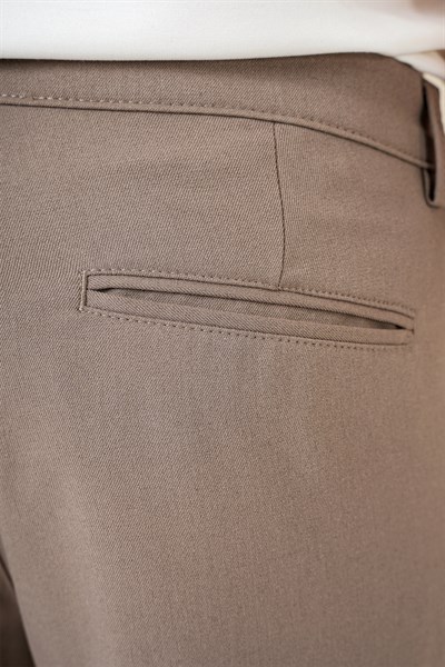 Slim Fit Çift Pileli Yan Cep Esnek Pamuk Bej Pantolon P 1164