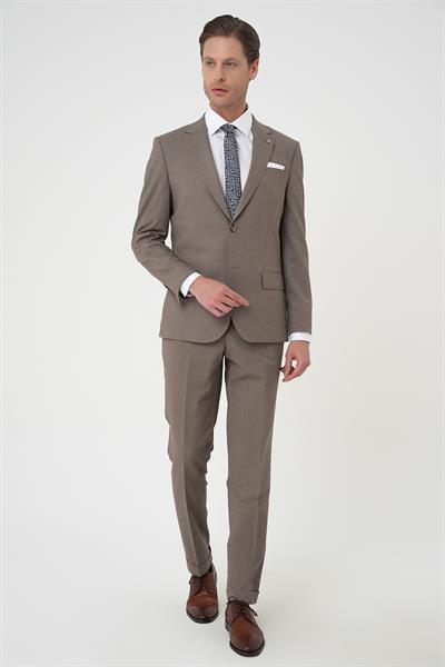 Slim Fit Çift Yırtmaç Dokulu Esnek Klasik Vizon Takım Elbise Tk 915