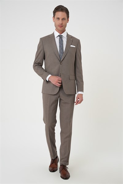 Slim Fit Çift Yırtmaç Dokulu Esnek Klasik Vizon Takım Elbise Tk 915
