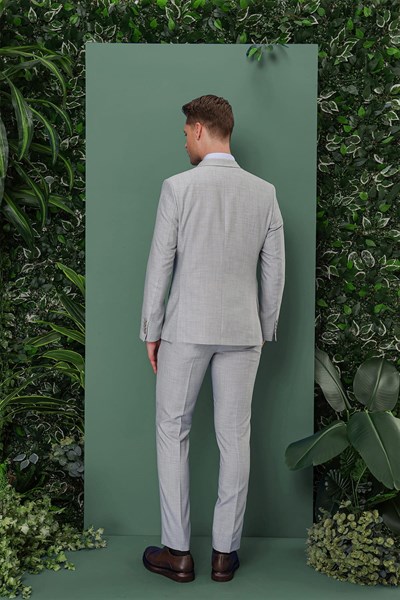 Slim Fit Çift Yırtmaç Düz Açık Gri Yelekli Takım Elbise TK 872
