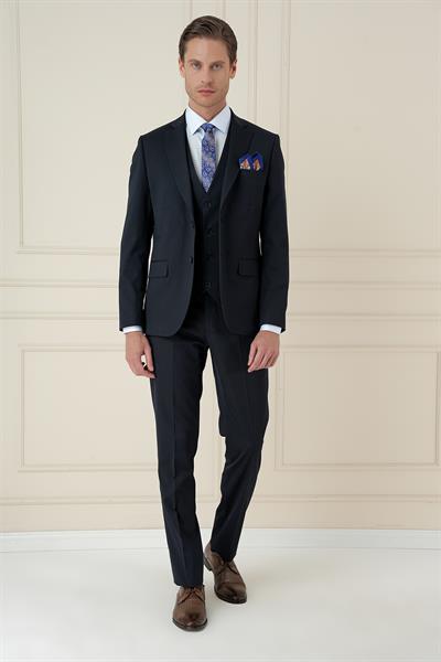 Slim Fit Çift Yırtmaç Düz Lacivert Klasik Takım Elbise TK 913