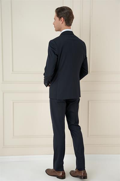 Slim Fit Çift Yırtmaç Düz Lacivert Klasik Takım Elbise TK 913
