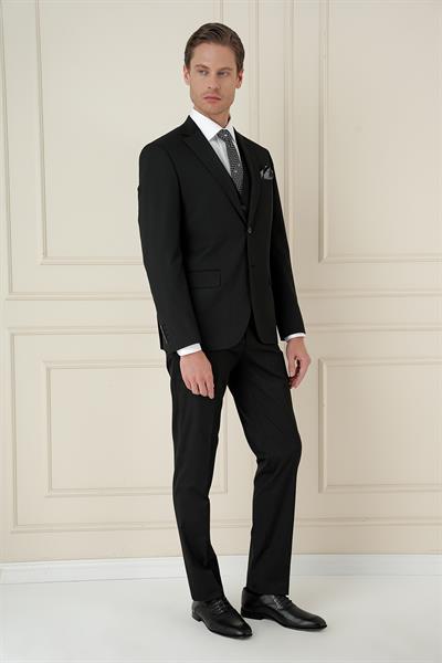 Slim Fit Çift Yırtmaç Düz Siyah Klasik Takım Elbise TK 913