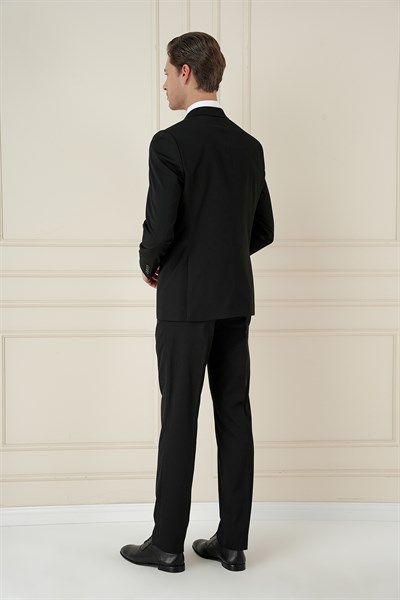 Slim Fit Çift Yırtmaç Düz Siyah Klasik Takım Elbise TK 913