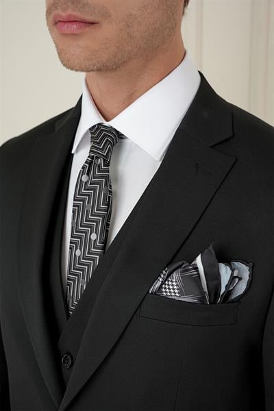 Slim Fit Çift Yırtmaç Düz Siyah Klasik Takım Elbise TK 913