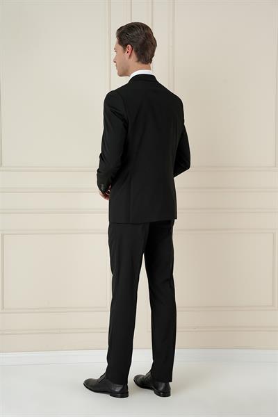 Slim Fit Çift Yırtmaç Düz Siyah Klasik Takım Elbise TK 913