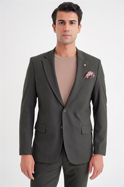 Slim Fit Çift Yırtmaç Esnek Pamuklu Füme Blazer Ceket C 716