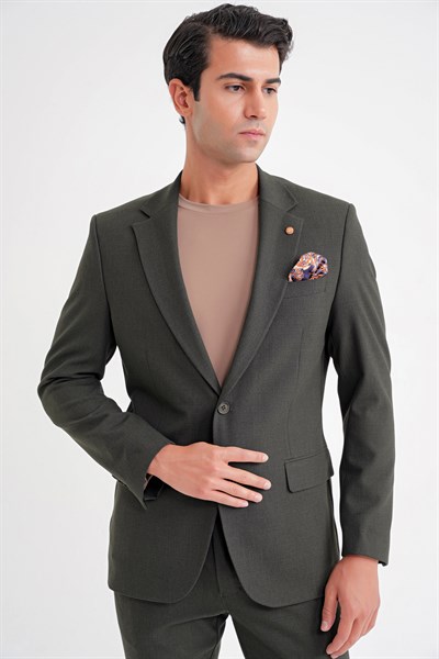 Slim Fit Çift Yırtmaç Esnek Pamuklu Füme Blazer Ceket C 716