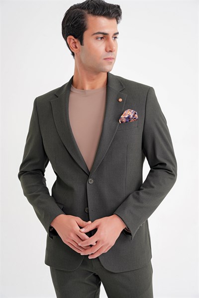 Slim Fit Çift Yırtmaç Esnek Pamuklu Füme Blazer Ceket C 716