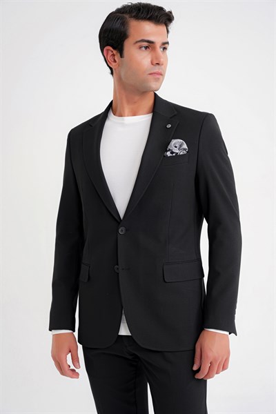 Slim Fit Çift Yırtmaç Esnek Pamuklu Siyah Blazer Ceket C 716