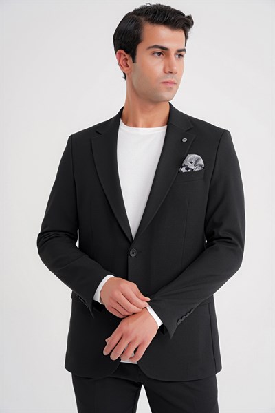 Slim Fit Çift Yırtmaç Esnek Pamuklu Siyah Blazer Ceket C 716