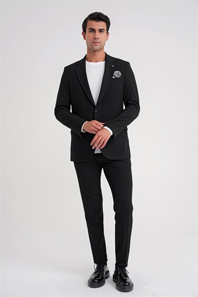 Slim Fit Çift Yırtmaç Esnek Pamuklu Siyah Blazer Ceket C 716