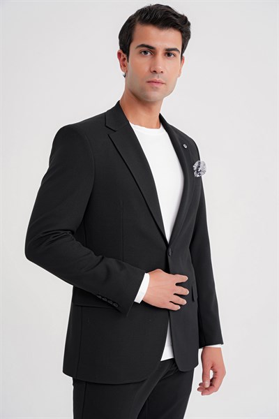 Slim Fit Çift Yırtmaç Esnek Pamuklu Siyah Blazer Ceket C 716
