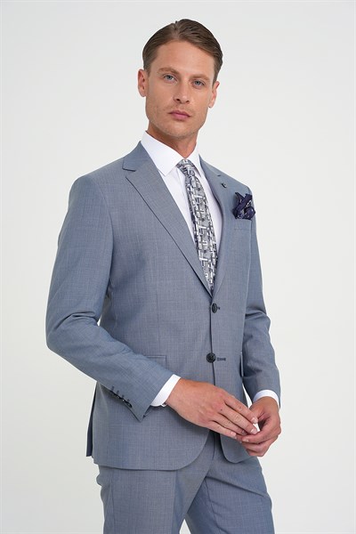 Slim Fit Çift Yırtmaç Esnek Yelekli Klasik Havacı Mavi Takım Elbise Tk 916