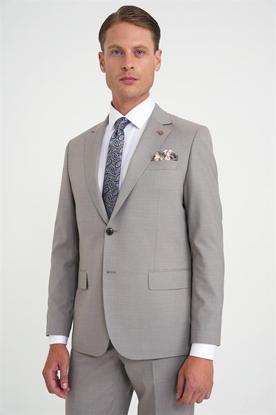 Slim Fit Çift Yırtmaç Esnek Yelekli Klasik Bej Takım Elbise Tk 916