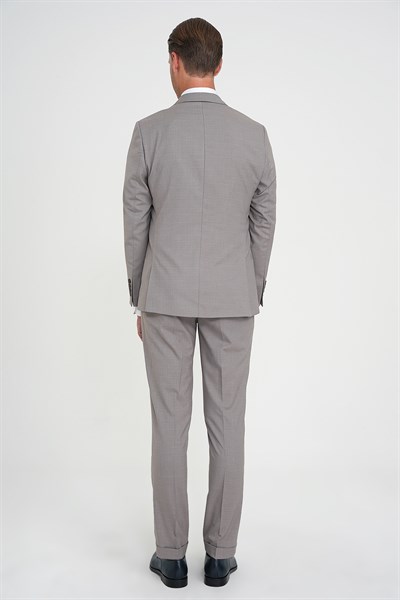 Slim Fit Çift Yırtmaç Esnek Yelekli Klasik Bej Takım Elbise Tk 916