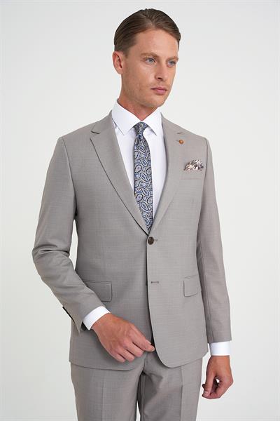 Slim Fit Çift Yırtmaç Esnek Yelekli Klasik Bej Takım Elbise Tk 916
